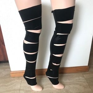 Black Holographic Cut Out Leg Warmers Spandex Leggings Covers Cosplay Costume